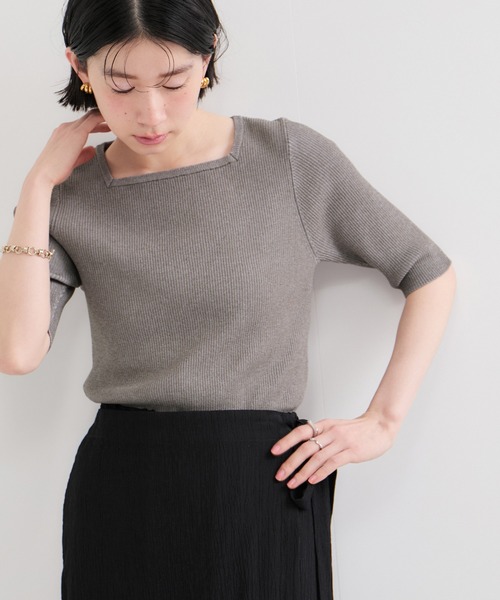 LE CERCLE par rope' ニット セーター スクエアネックメランジ半袖