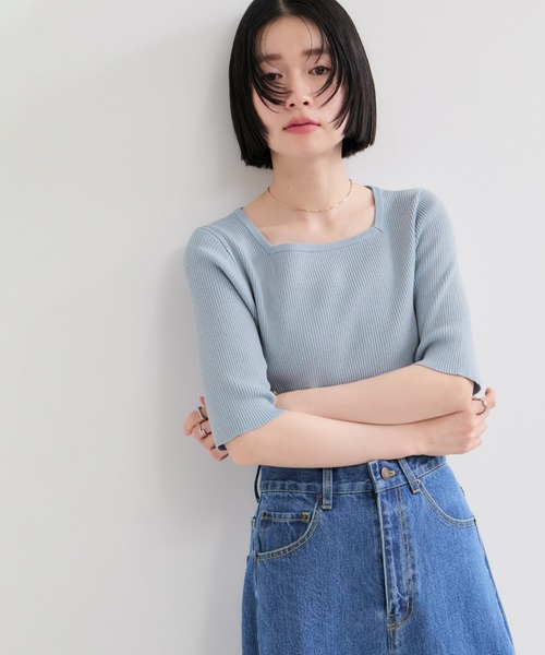 LE CERCLE par rope' ニット セーター スクエアネックメランジ半袖