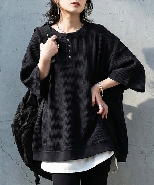 antiqua（アンティカ） ヘンリーネック antiqua tシャツ 半袖 ワッフル