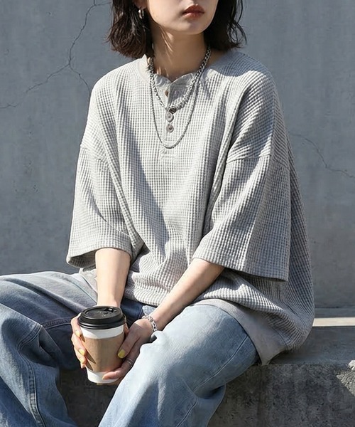 antiqua（アンティカ） ヘンリーネック antiqua tシャツ 半袖 ワッフル