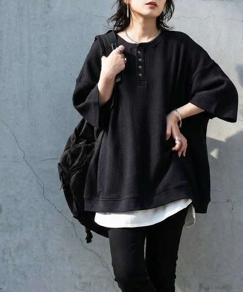 antiqua（アンティカ） tシャツ ワッフル 綿100 ヘンリーネック T