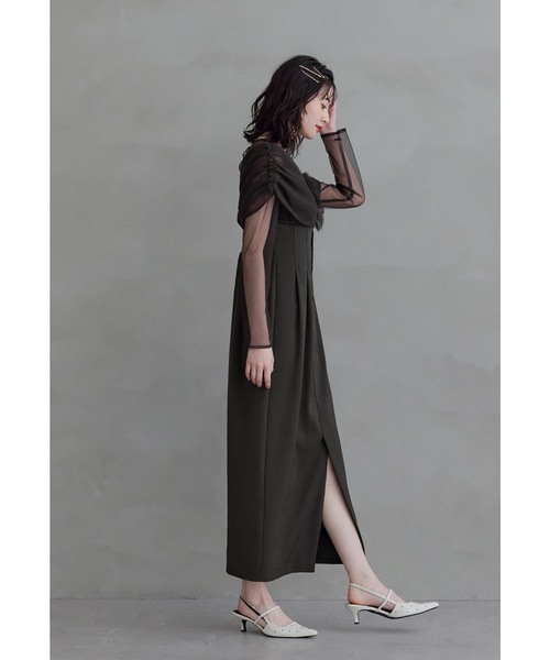 niana（ニアナ） ドレス シアーギャザーカラムドレス オフショルダー