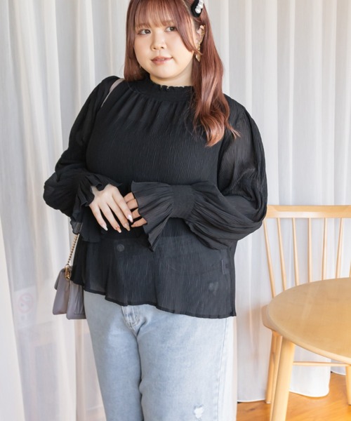 「CLETTE」 長袖ブラウス 3L ブルー レディース_画像8