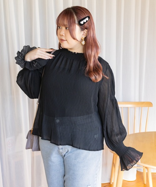 「CLETTE」 長袖ブラウス 3L ブルー レディース_画像9