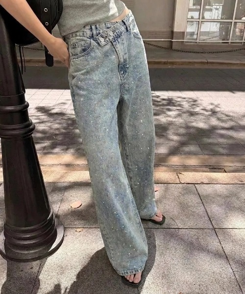 P.V.T ジーンズ デニム デニムパンツ クロスベルトキラキラデニム