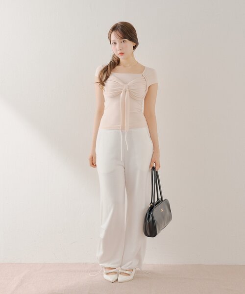 Chico（チコ） tシャツ フレンチスリーブボレロ風リボントップス