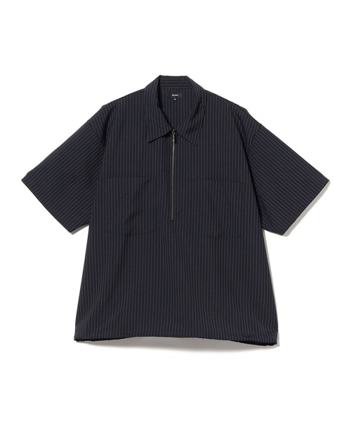 BEAMS BOY ハーフジップ ストライプ 半袖シャツ シャツ 半袖 TW ハーフ 