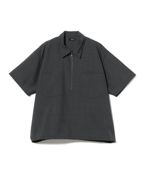 TFW49 ハーフジップ 半袖シャツ ブラック✖️ネイビー BEAMS（ビームス） シャツ 半袖 TW ハーフジップ シャツ「ワイド