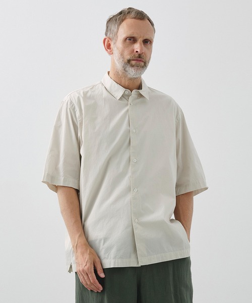 シャツ 「ATON / エイトン」SHRINK COTTON LAWN OVERSIZED HALF SLEEVE SHIRT メンズの画像