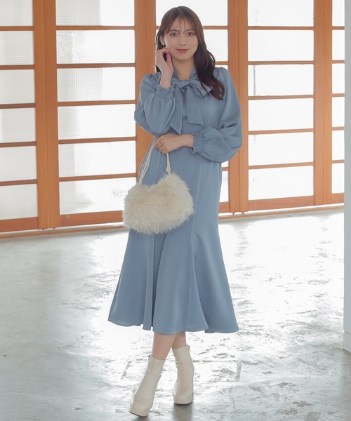 「ASTORIA ODIER」 長袖ワンピース MEDIUM グレイッシュブルー レディース_画像2