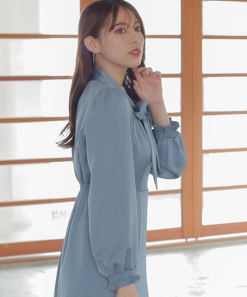 「ASTORIA ODIER」 長袖ワンピース MEDIUM グレイッシュブルー レディース_画像4