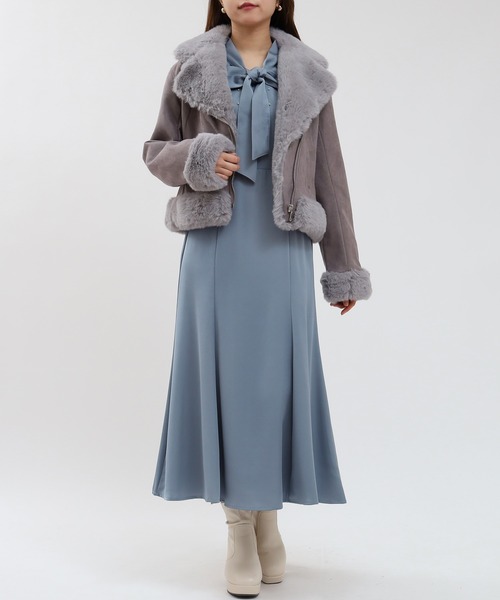 「ASTORIA ODIER」 長袖ワンピース MEDIUM グレイッシュブルー レディース_画像5