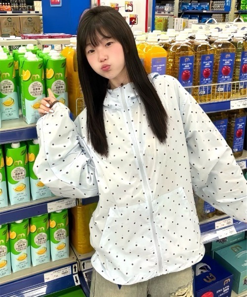 パーカー ドット柄 ルーズシルエット フード付きパーカー レディース