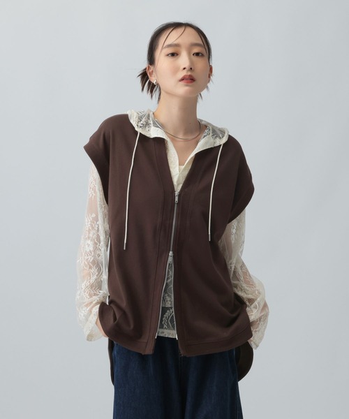 美品⁂センソユニコ⁂ニットベスト　チュニック　アシメ　変形ヘム　マルチカラー　L LEPSIM（レプシィム） ベスト ジレ カジュアルZIPベストチュニック