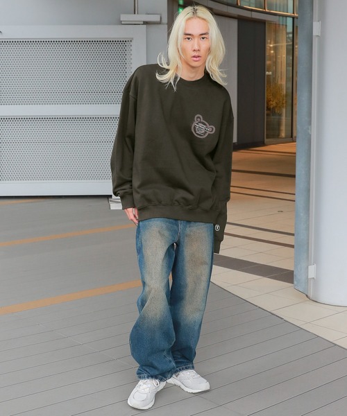 新品リメイクライクスウェット韓国ファッションネイビーリメイクフウ