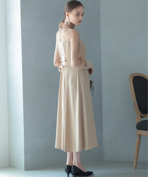 【コンビニ受取対応商品】 PREFERIR ドレス ハイネック シアーレース 結婚式 パーティー スーツ・フォーマル・ドレス