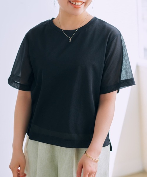 新品・超激安！シアーテーラードジレ 半袖Ｔシャツ ３点セット 黒 Ｌ 160cm tシャツ シアーレイヤードセットT「低身長・小柄女性