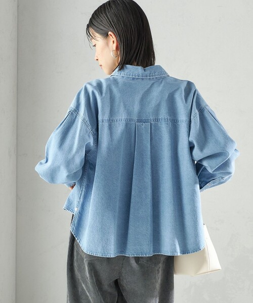 ブラウス シャツ デニムクロップドショートスリーブシャツ レディース GAP ブラウス シャツ クロップド デニムシャツ レディース