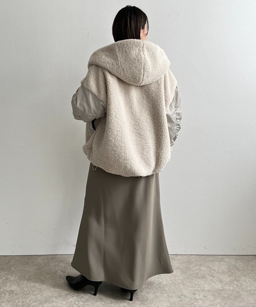 LHELBIE ブルゾン アウター MA-1スリーブビッグフードブルゾン 