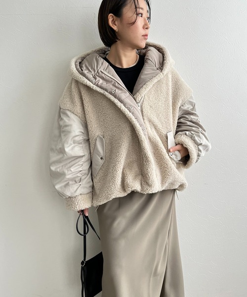 LHELBIE ブルゾン アウター MA-1スリーブビッグフードブルゾン 