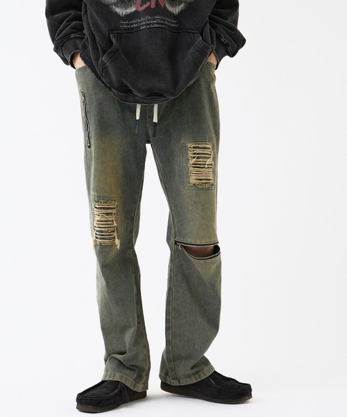 Theater code ジーンズ punkish damage denim pants / パン