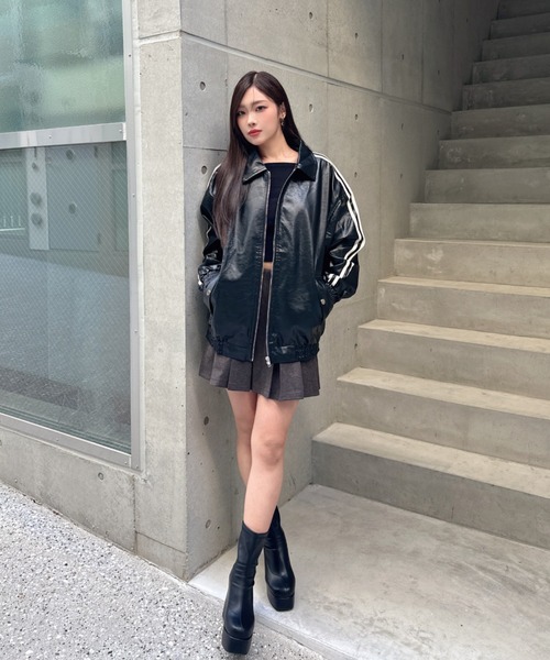 KsG ブルゾン アウター ルーズラインレザージャケット レディース