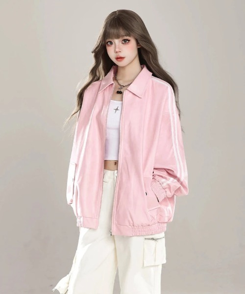 KsG ブルゾン アウター ルーズラインレザージャケット レディース