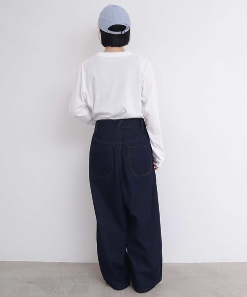 l'atelier du savon ＊デニム吊りパンツ＊ AMBIDEX Store ○やわらかデニム 裾たゆたゆパンツ(F キナリ): l