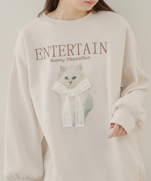ANOTHER BRANCH OLIVE des トレーナー スウェット ネコ×レース