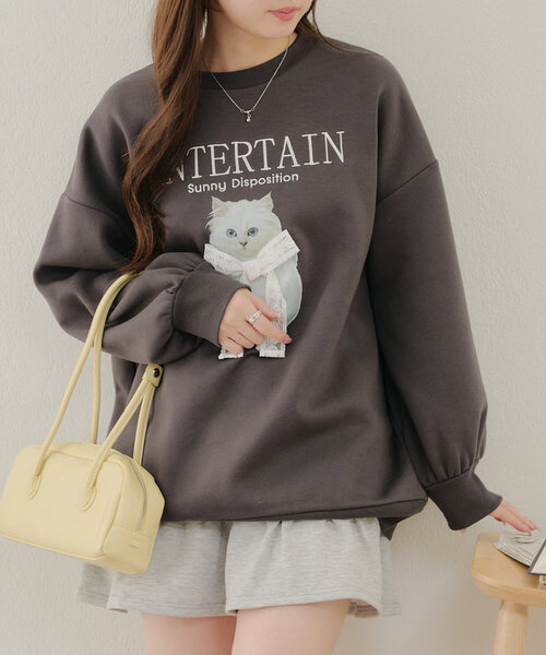 ANOTHER BRANCH OLIVE des トレーナー スウェット ネコ×レース