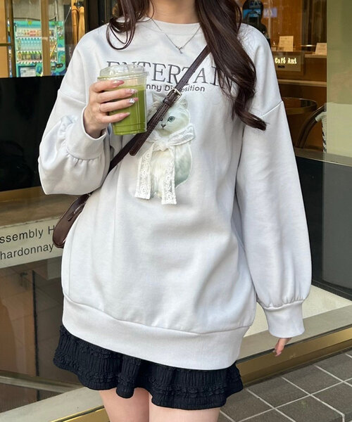 ANOTHER BRANCH OLIVE des OLIVE トレーナー スウェット ネコ×レース