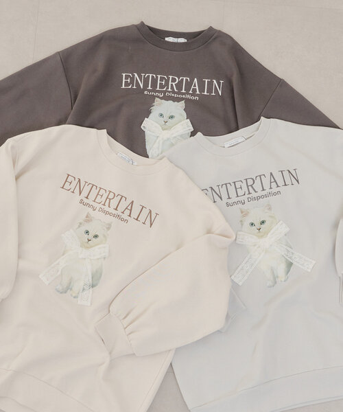 ANOTHER BRANCH OLIVE des OLIVE トレーナー スウェット ネコ×レース