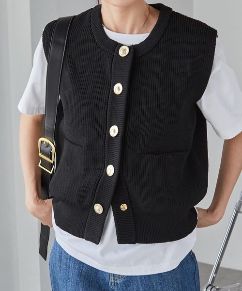 cygne ノースリーブボタンダウンニット　charre ベスト　ジレ RANAN（ラナン） ベスト ジレ ニュアンスボタンノースリーブニット
