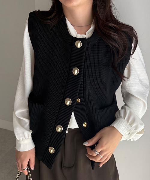 RANAN（ラナン） ベスト ジレ ニュアンスボタンノースリーブニット