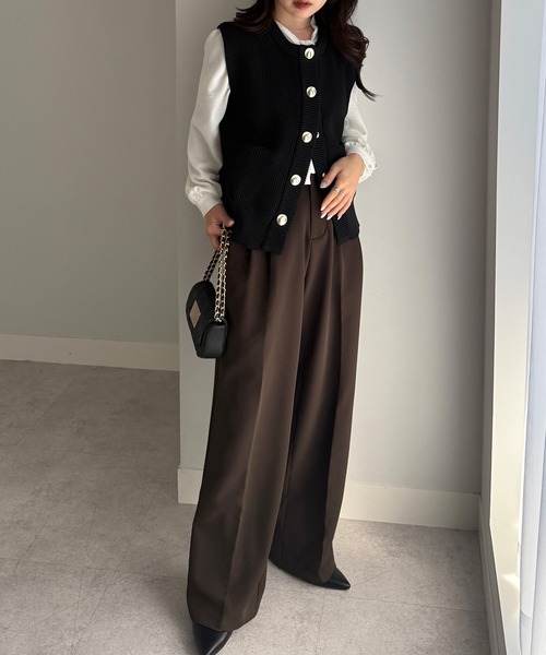 RANAN（ラナン） ベスト ジレ ニュアンスボタンノースリーブニット