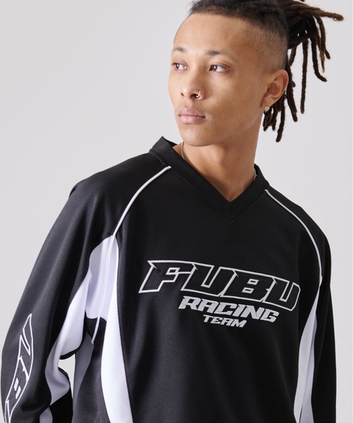 FUBU tシャツ フブ ブランド ロゴ 刺繍 ワッペン Vネック 長袖
