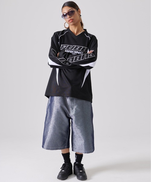 FUBU tシャツ フブ ブランド ロゴ 刺繍 ワッペン Vネック 長袖