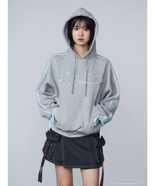 パーカー 「ANGEL BLUE×EMODA」CUT OFF LOGO HOODIE レディース