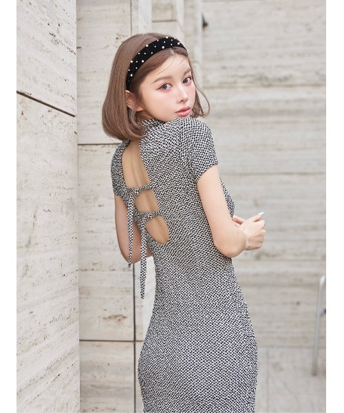 Darich（ダーリッチ） ワンピース 半袖 バックオープンギンガムロング