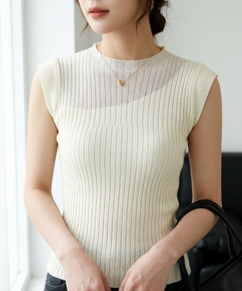 neau_offiacial アシンメトリートップス 新品未使用 tシャツ アシンメトリー切り替えシアー素材トップス 夏服 レイヤード風