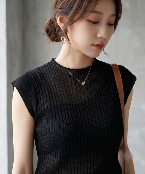 tシャツ アシンメトリー切り替えシアー素材トップス 夏服 レイヤード風