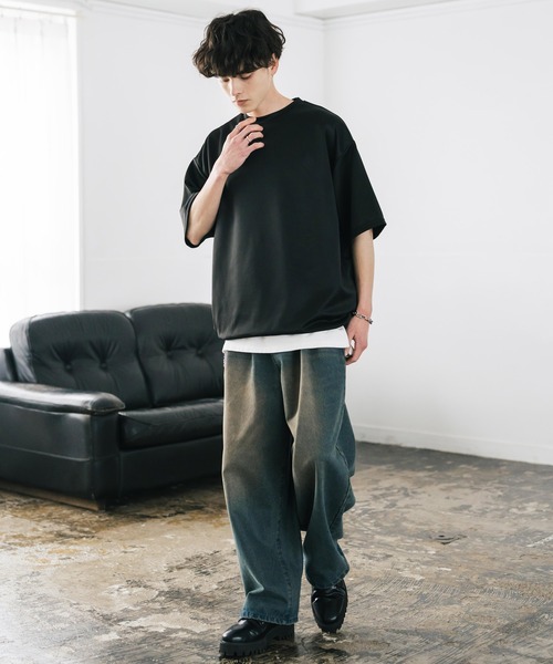 Stone  クルーネック半袖tシャツ グレー FW24/25 ダブルスムース クルーネック BIG Tシャツ 半袖