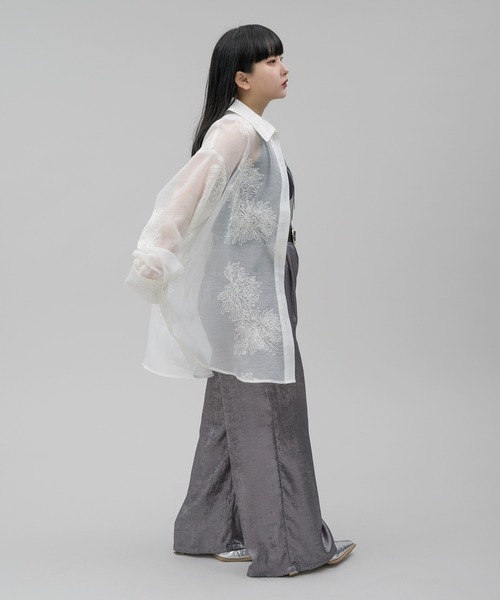 ブラウス シャツ 「モチャンコラボ」フラワーチェーン刺繍シアーシャツ レディース Ellno de Mavie ブラウス シャツ 「モチャンコラボ」フラワー