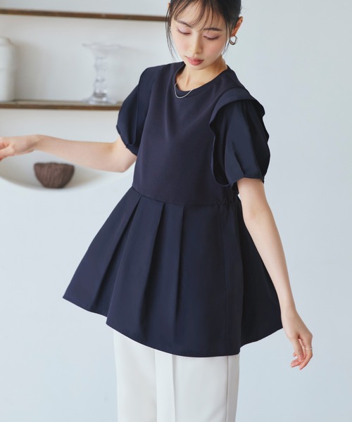 tシャツ Tシャツ 「洗える」リバーストレッチジャージー ペプラムカットソー レディース RUIRUE BOUTIQUE tシャツ 洗える ストレッチ
