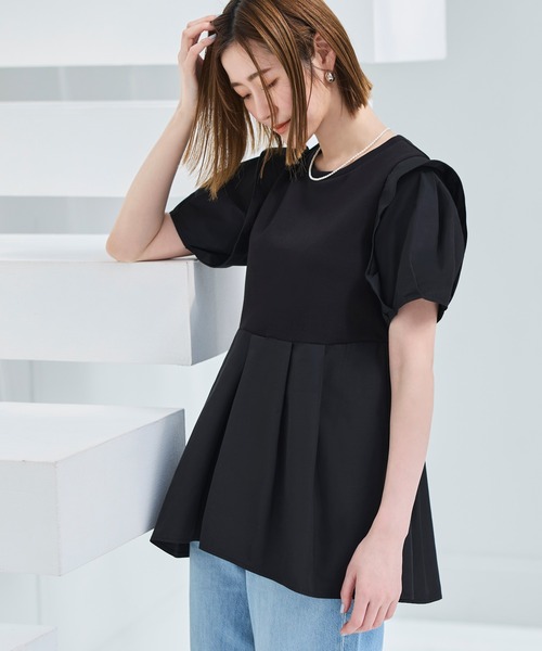 ブラウス シャツ 洗える ストレッチ ｜ 前後2way コンビネーション ウエストタック Tシャツ ｜ レディース フレンチスリーブ 半袖 フリル 体 RUIRUE BOUTIQUE ブラウス シャツ 洗える ストレッチ ｜ 前後