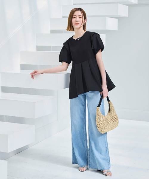ルイルエブティック RUIRUE BOUTIQUE 【洗える】前後2way コンビネーション ウエストタックTシャツ （ネイビー） ルイルエブティック RUIRUE BOUTIQUE 【洗える】前後2way