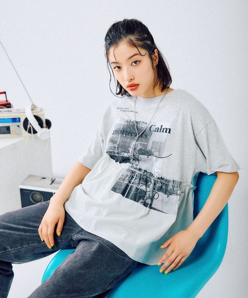 LEPSIM（レプシィム） tシャツ 切り替えリメイク風ロゴT 492414