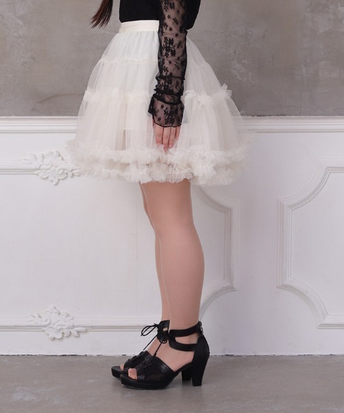 axes femme スカート チュール レース 黒 リボン付レース×チュールスカート[品番：IGAW0003215]｜axes