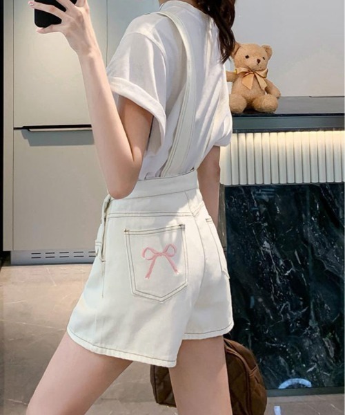 Darichリボンレザーショートサロペット ダーリッチ Darich フェイクレザーレザーショートパンツ