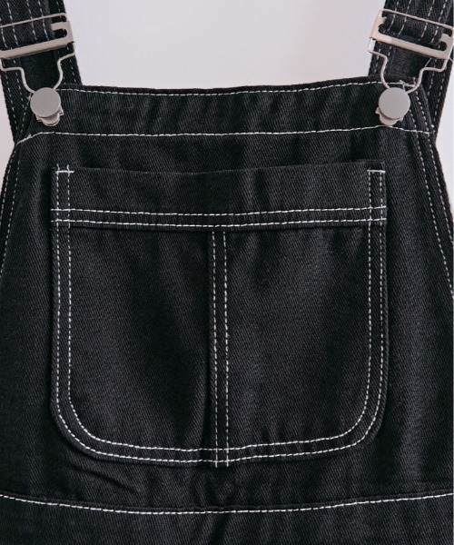 サロペット オーバーオール バック リボン カラー デニム ショート